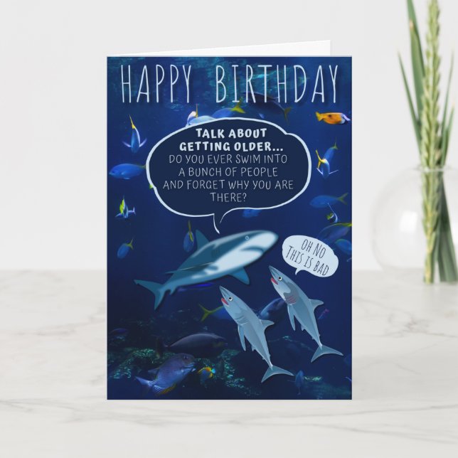 Funny Mans Shark Birthday Aging Humour Blue Card (Front)
