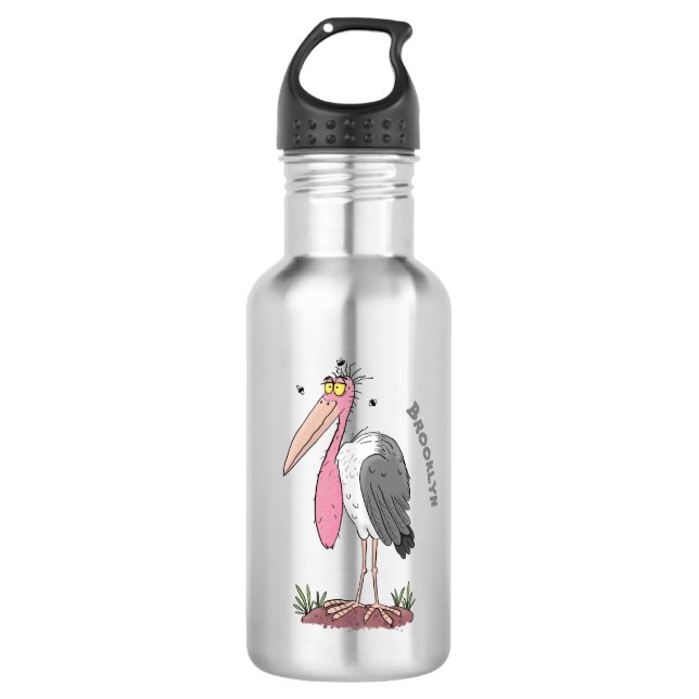 Funny marabou stork cartoon 532 ml water bottle (Front)