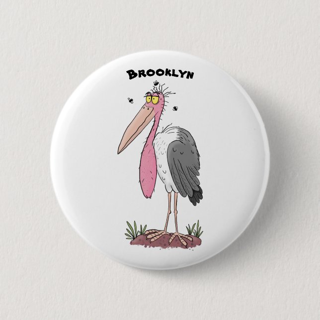 Funny marabou stork cartoon 6 cm round badge (Front)