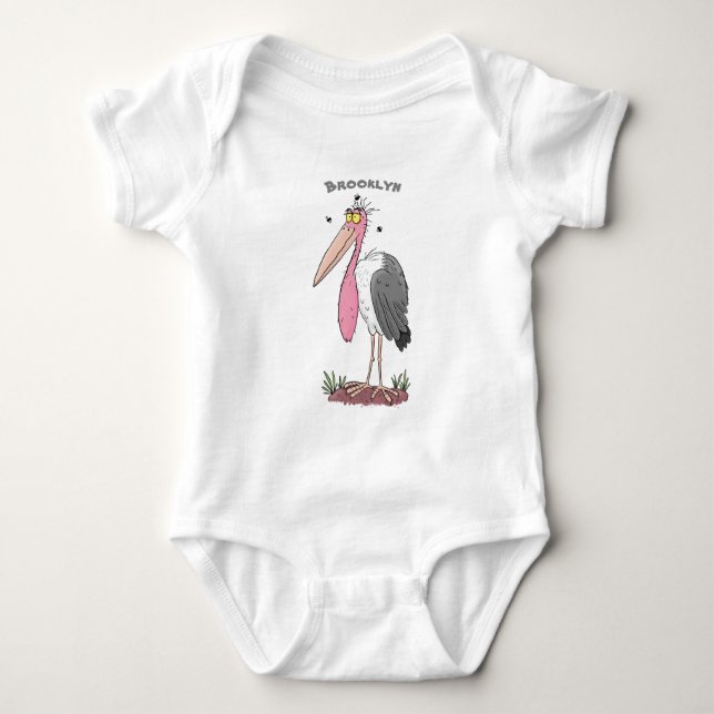 Funny marabou stork cartoon baby bodysuit (Front)