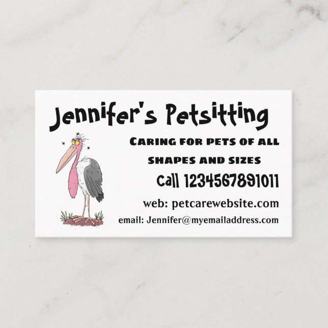 Funny marabou stork cartoon business card (Front)