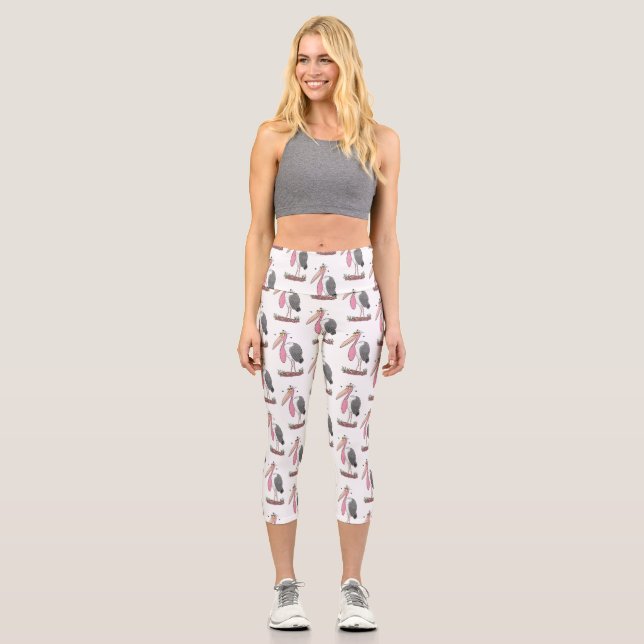Funny marabou stork cartoon capri leggings (Front)