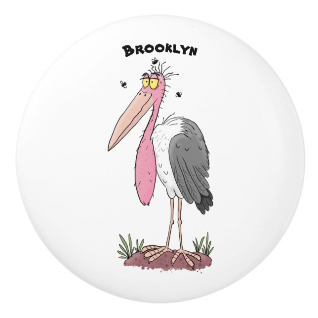 Funny marabou stork cartoon ceramic knob (Front)