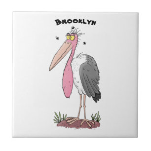 Funny marabou stork cartoon ceramic tile