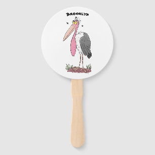 Funny marabou stork cartoon hand fan