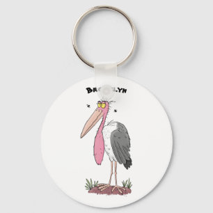 Funny marabou stork cartoon key ring