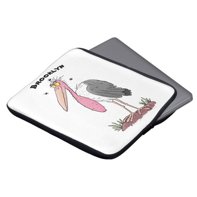 Funny marabou stork cartoon laptop sleeve (Front Top)