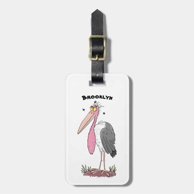 Funny marabou stork cartoon luggage tag (Front Vertical)