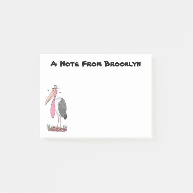 Funny marabou stork cartoon post-it notes (Front)