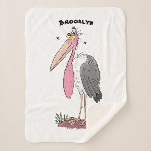 Funny marabou stork cartoon  sherpa blanket