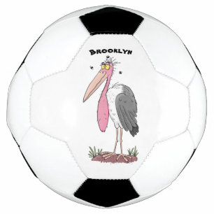 Funny marabou stork cartoon soccer ball