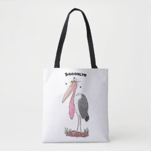 Funny marabou stork cartoon tote bag