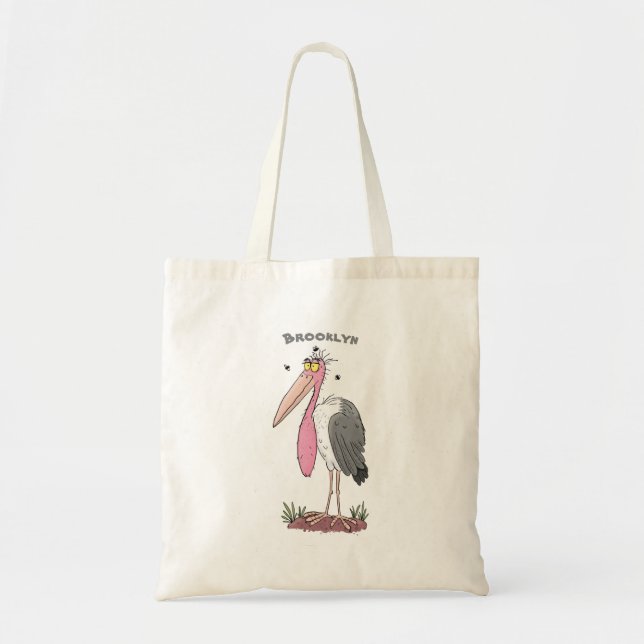 Funny marabou stork cartoon tote bag (Front)