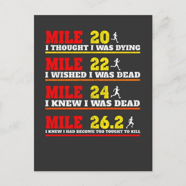 Funny Marathoner Runner Thoughts Running Joke Postcard (Front)