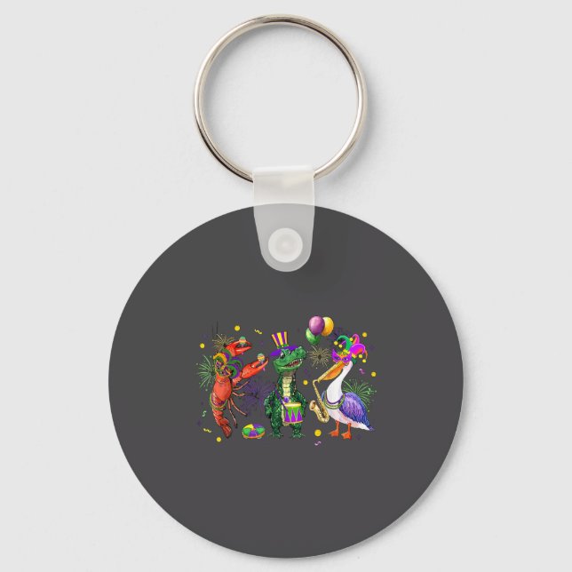 Funny Mardi Gras 2026 Crocodile Crawfish Pelican N Key Ring (Front)