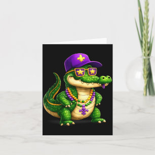 Funny Mardi Gras Alligator Beads Carnival Celebrat Card