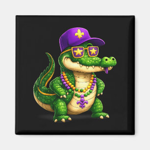 Funny Mardi Gras Alligator Beads Carnival Celebrat Magnet