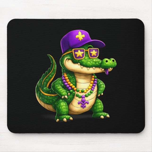 Funny Mardi Gras Alligator Beads Carnival Celebrat Mouse Pad (Front)