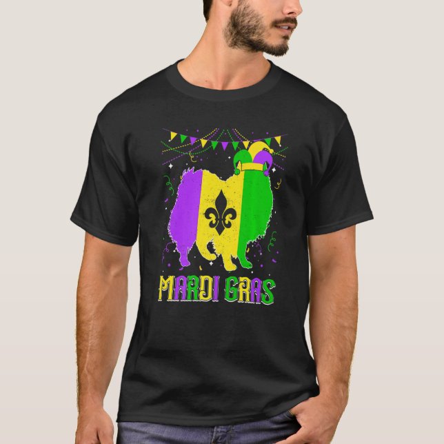 Funny Mardi Gras American Eskimo Dog Dad Mom Mardi T-Shirt (Front)