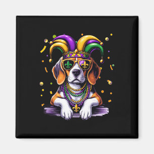 Funny Mardi Gras Bead Beagle Dog Festival Carnival Magnet
