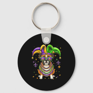 Funny mardi gras bead boxer dog festival carnival key ring