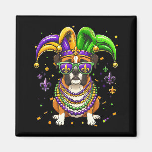 Funny mardi gras bead boxer dog festival carnival  magnet