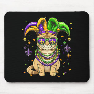 Funny mardi gras bead cat festival carnival mouse pad