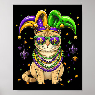Funny mardi gras bead cat festival carnival poster