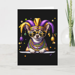 Funny Mardi Gras Bead Chihuahua Dog Festival Carni Card