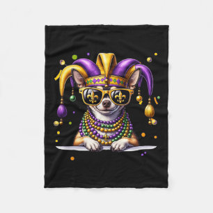 Funny Mardi Gras Bead Chihuahua Dog Festival Carni Fleece Blanket