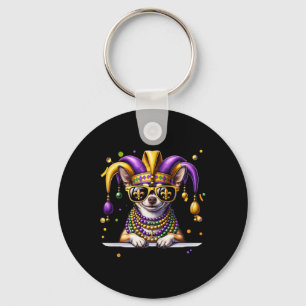 Funny Mardi Gras Bead Chihuahua Dog Festival Carni Key Ring