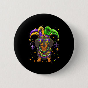 Funny mardi gras bead dachshund dog festivalFunny 6 Cm Round Badge