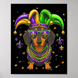 Funny mardi gras bead dachshund dog festivalFunny Poster