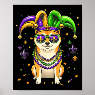 Funny mardi gras bead shiba inu dog festivalFunny  Poster