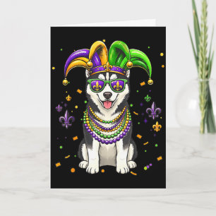 Funny mardi gras bead siberian husky dog festivalF Card
