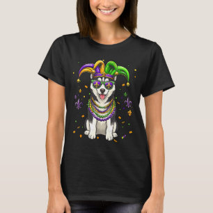 Funny mardi gras bead siberian husky dog festivalF T-Shirt