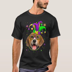 Funny Mardi Gras Beagle Dog Beads Mask Mardi Gras T-Shirt