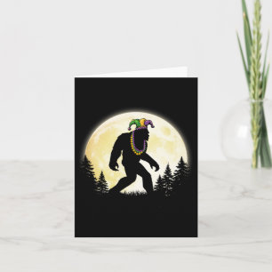 Funny Mardi Gras Bigfoot Kids Men Sasquatch Jester Card