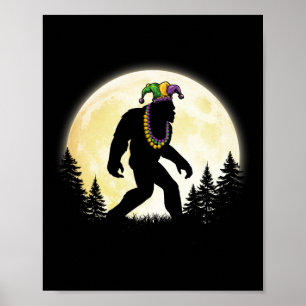 Funny Mardi Gras Bigfoot Kids Men Sasquatch Jester Poster