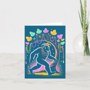 Funny Mardi Gras Bigfoot Kids Men Sasquatch Mardi Card