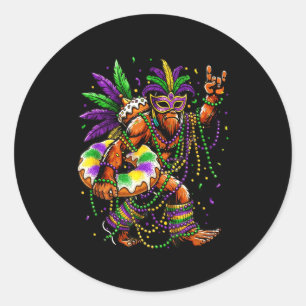 Funny Mardi Gras Bigfoot King Classic Round Sticker