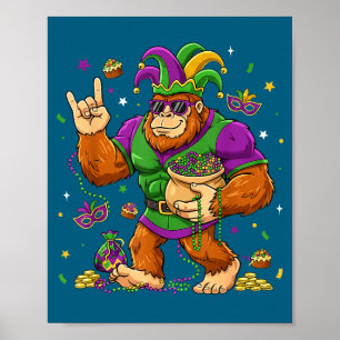 Funny Mardi Gras Bigfoot Sasquatch Mardi Poster