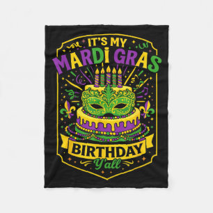 Funny Mardi Gras Birthday Y’all Cake Carnival Cele Fleece Blanket