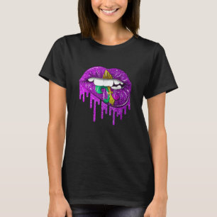 Funny Mardi Gras Carnival Purple Gold Lips Dripped T-Shirt