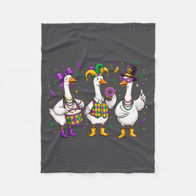 Funny Mardi Gras Carnival Silly Goose Mask Louisia Fleece Blanket (Front)