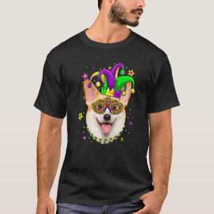 Funny Mardi Gras Corgi Dog Beads Mask Mardi Gras P T-Shirt