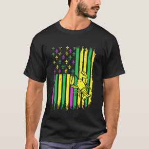 Funny Mardi Gras Crawfish American Flag Patriotic T-Shirt