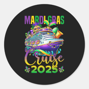 Funny Mardi Gras Cruise 2025 Mask Beads Fat Tuesda Classic Round Sticker
