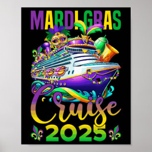 Funny Mardi Gras Cruise 2025 Mask Beads Fat Tuesda Poster