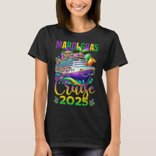 Funny Mardi Gras Cruise 2025 Mask Beads Fat Tuesda T-Shirt